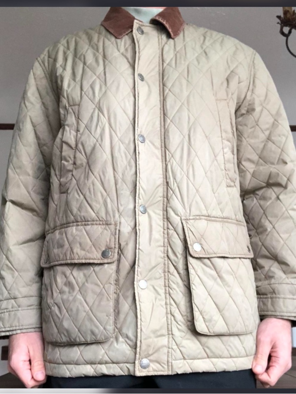Daniel Cremieux Quilted Tan Jacket with Brown Corduroy Collar